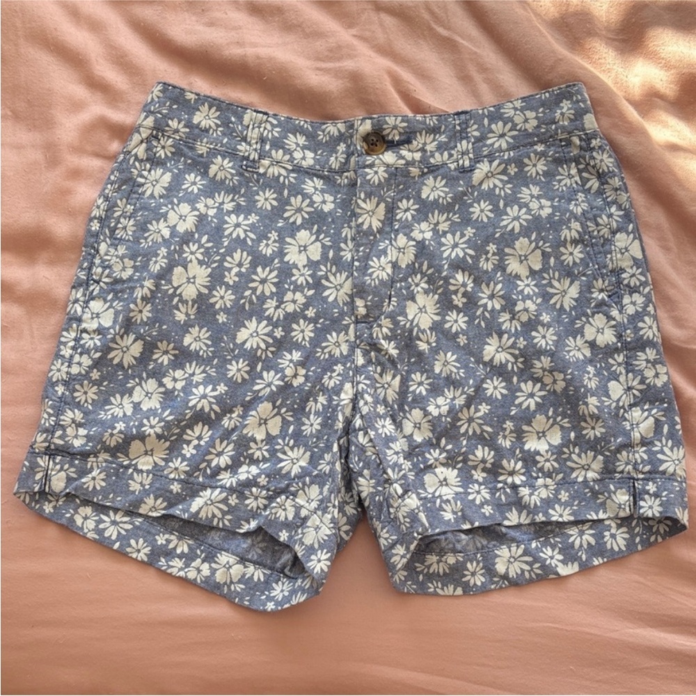 Old Navy Everyday Short High Rise Linen Light Blue Floral Women 2 Summer Beach